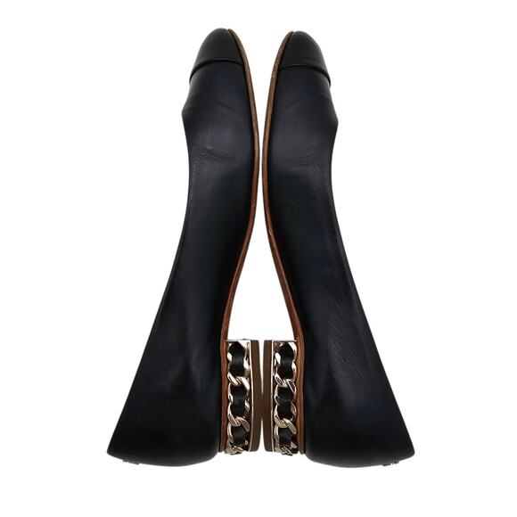 Chanel CC Cap Toe Ballet Flat Slipper Black Leather Chain Size 36.5 US 5.5 6 - Picture 6 of 12